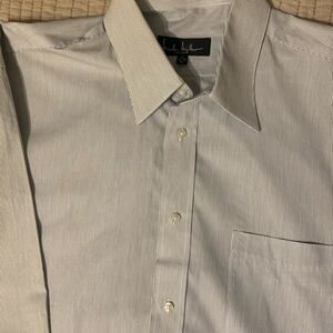 Nicole Miller charcoal gray and white pinstripe shirt